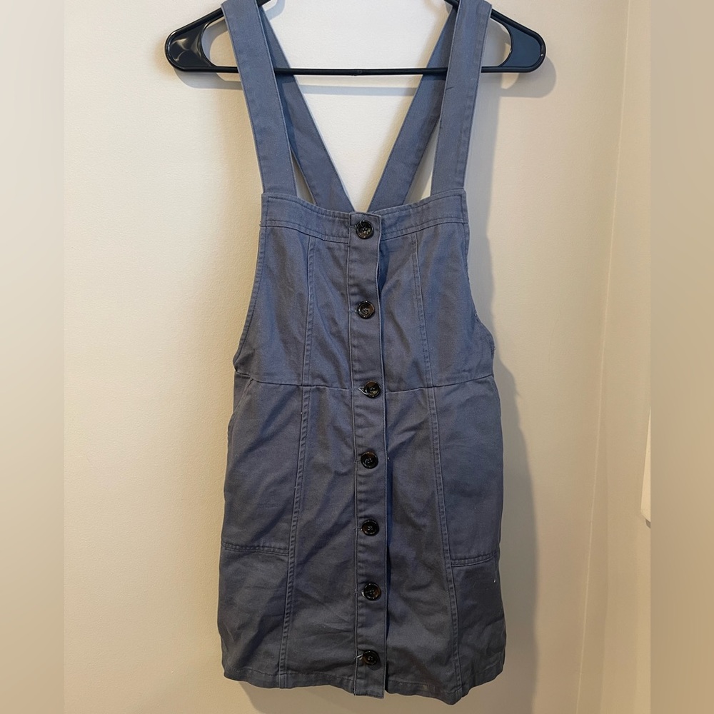 blue overall dress with pockets